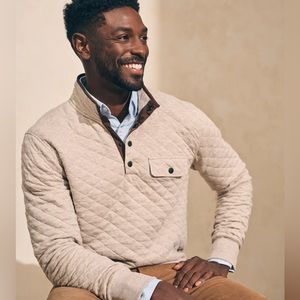 Faherty Men's Epic Quilted Fleece Pullover Oatmeal Size Medium